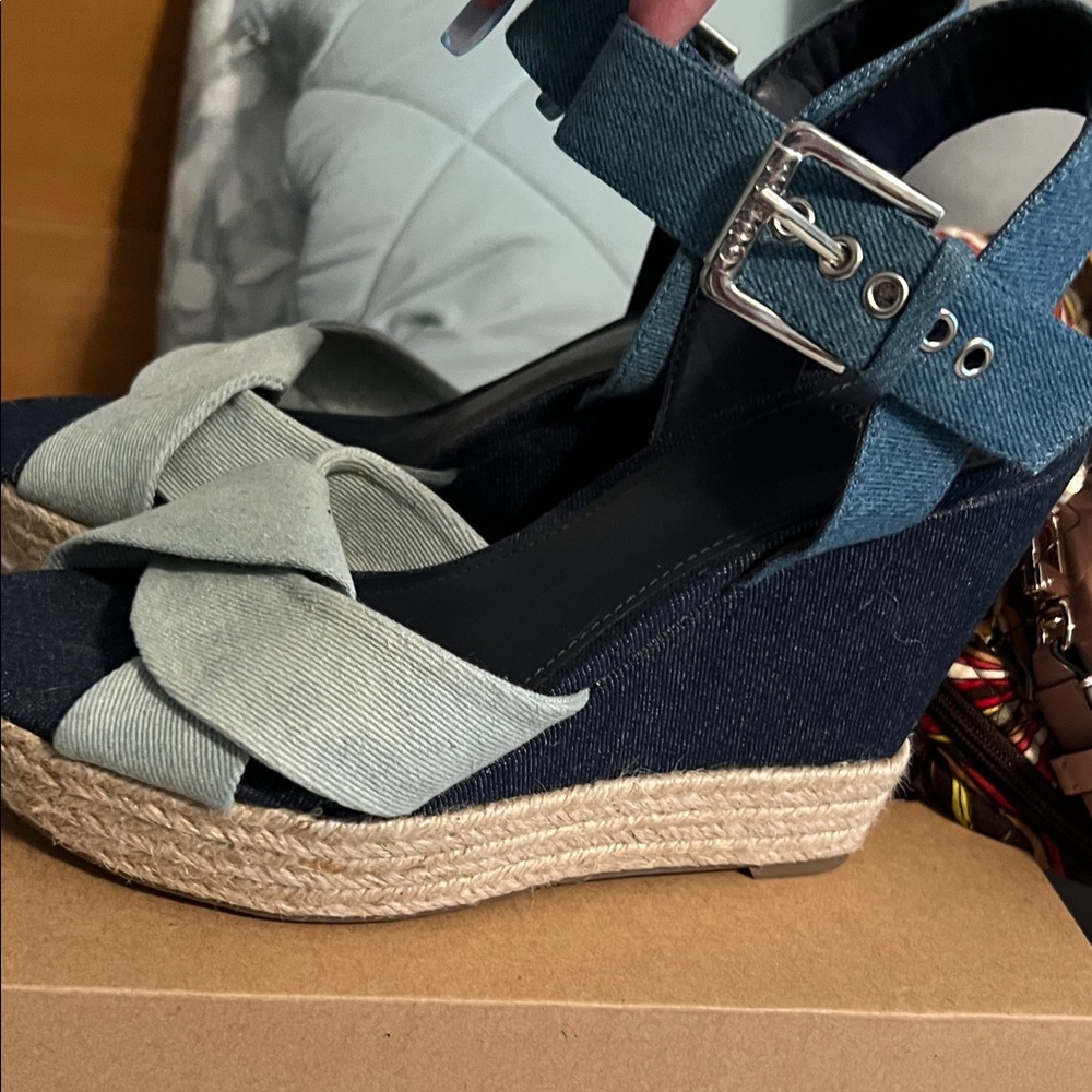 Guess Blue and Cream Wedge Shoes with Jute Soles